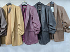 Vegan Leather Look Matte Rouched Sleeve Blazer: Light Chocolate brown / M