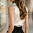 Sleeveless Satin Feel Bow Blouse: Black
