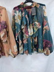 Royal Frill Silky Blouse: Teal blue