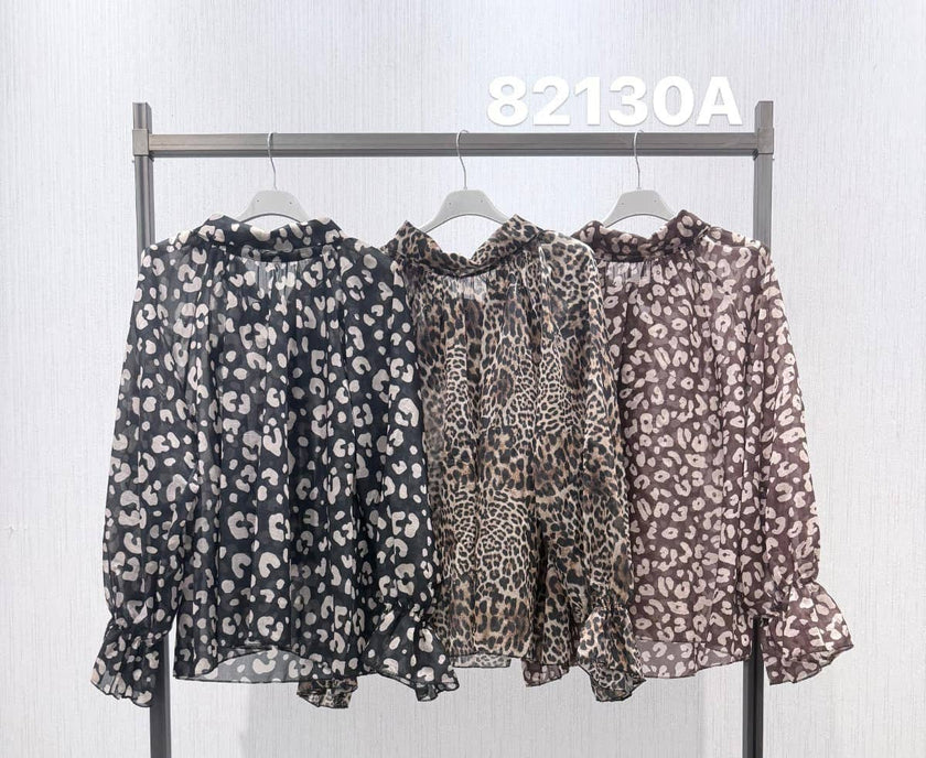 Printed Animal Tie Back Blouses: Brown leopard