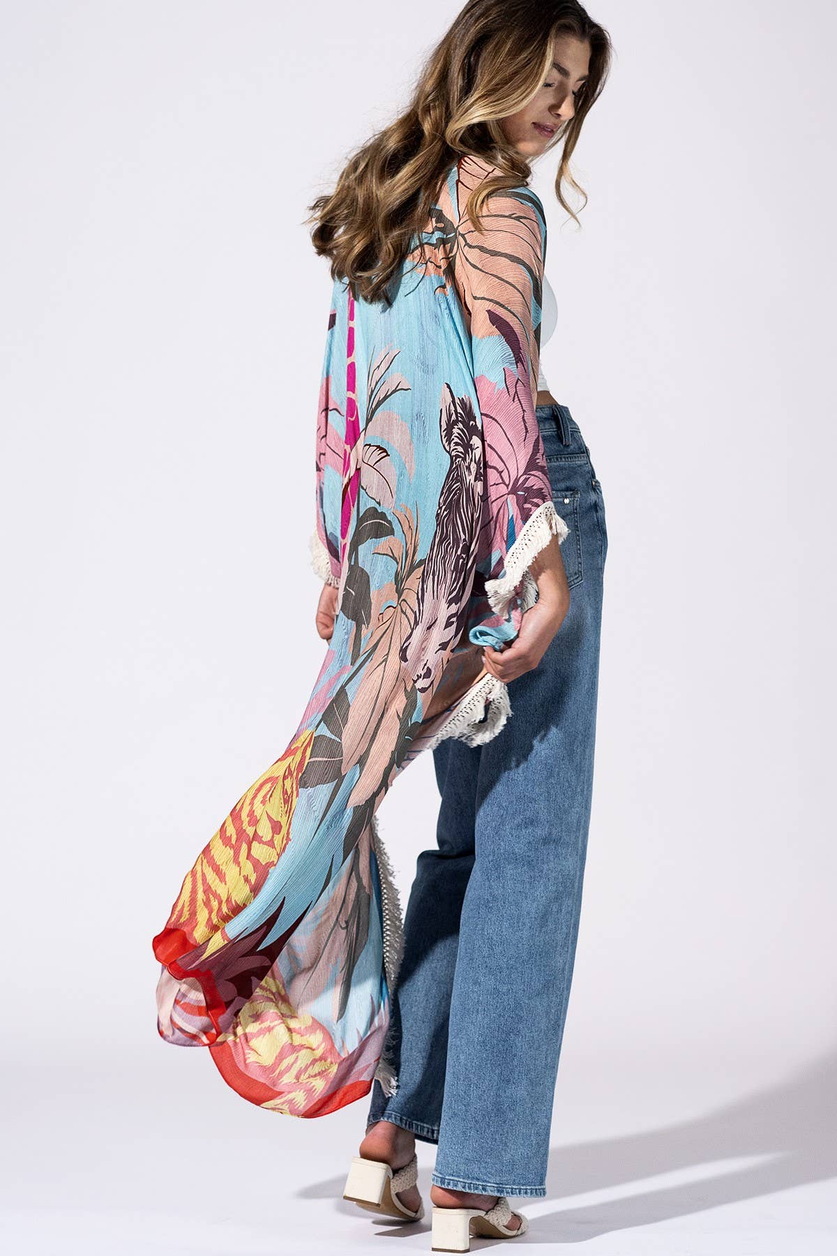Safari Sky Fringed Duster Kimono: 41-Pink Horizon Mist