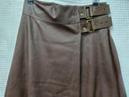 PU Leather look buckle Skirt: Brown