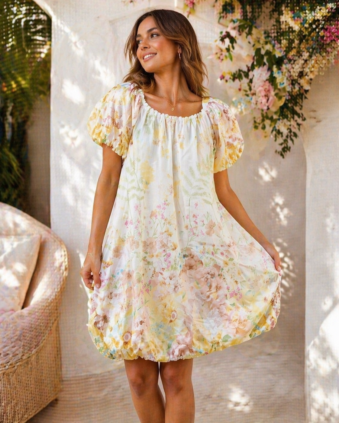 Jody Bubble Hem Midi Dress: Yellow