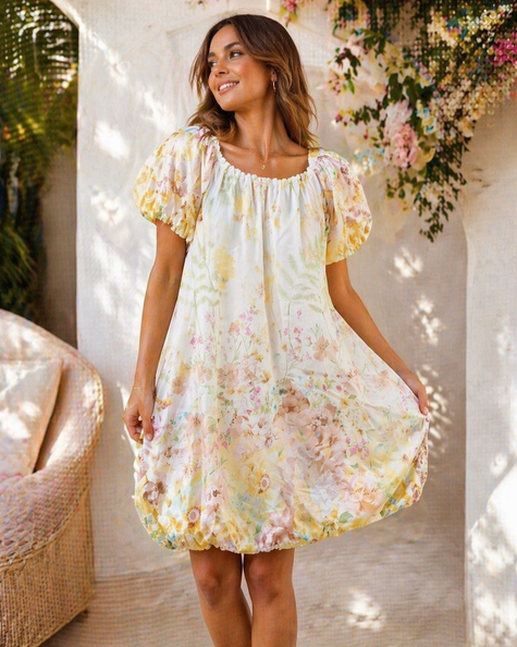 Jody Bubble Hem Midi Dress: Yellow