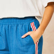 Striped Trim Wide Leg Trousers in Denim Blue