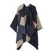 Soft Knit Color-Block Poncho Cape: Tan