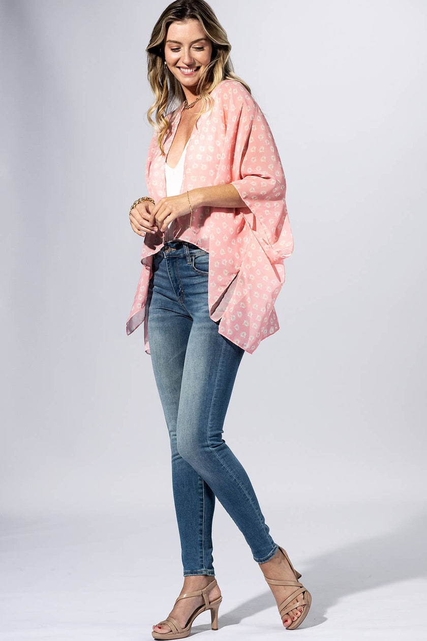 Peony Ditsy Blossom Kimono: CHARM PINK