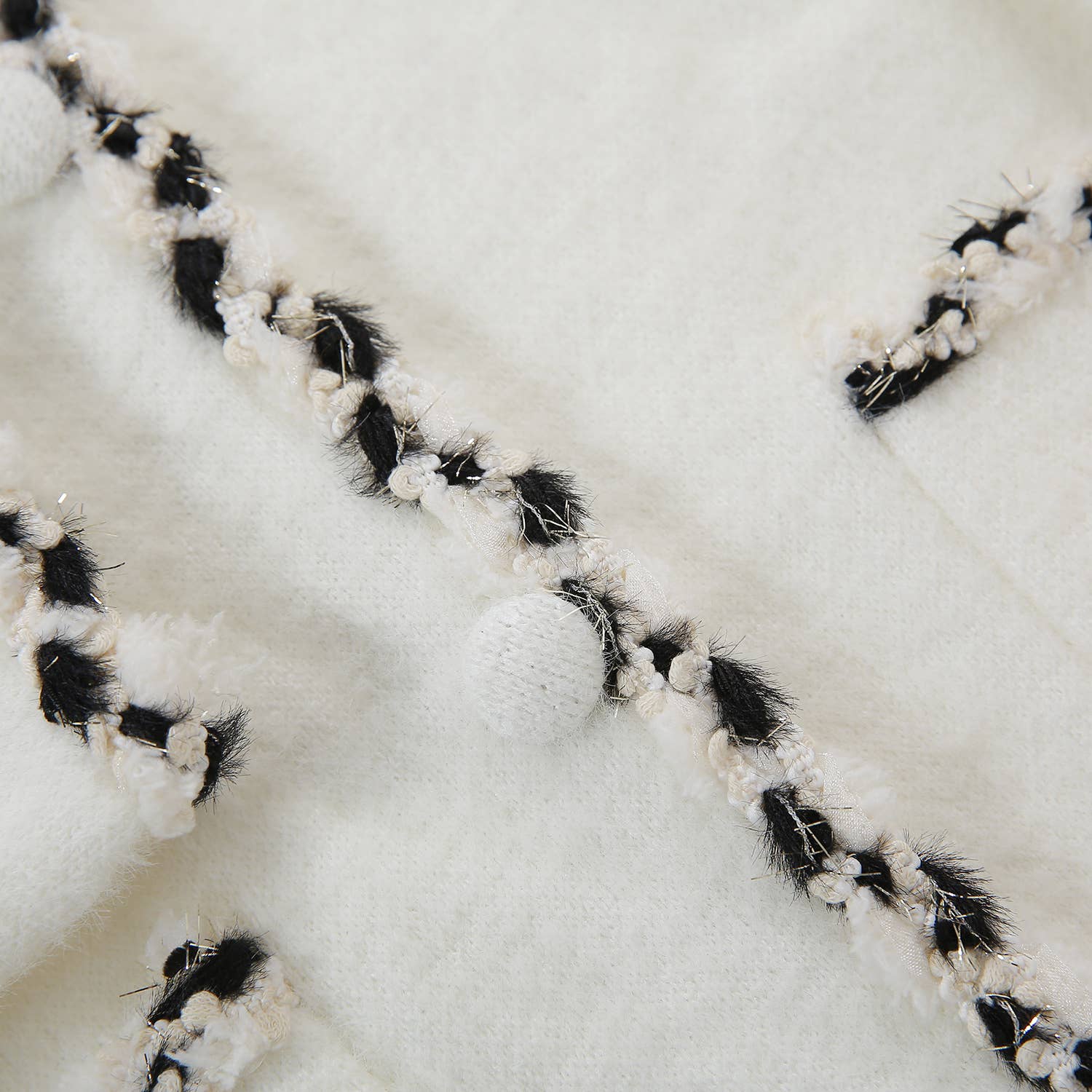 Soft Boucle Trim Fuzzy Cardigan: Ivory