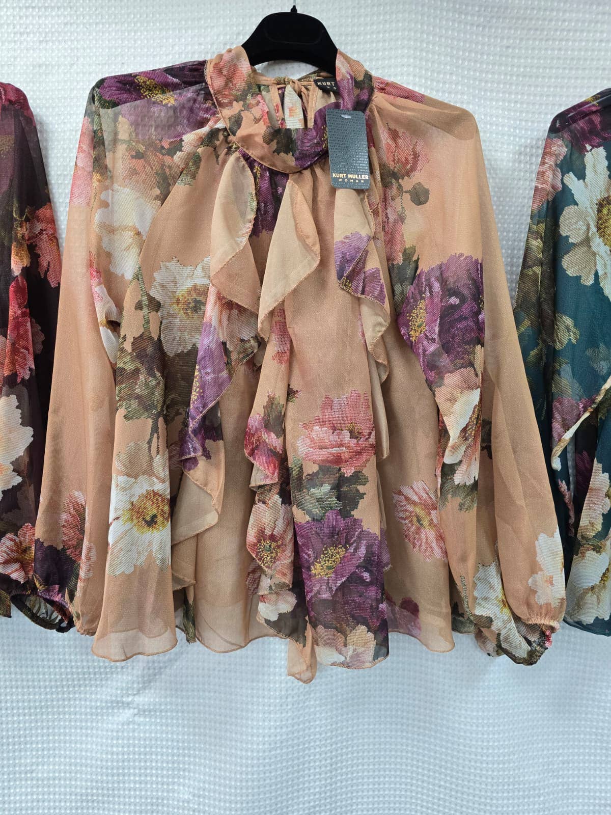 Royal Frill Silky Blouse: Beige