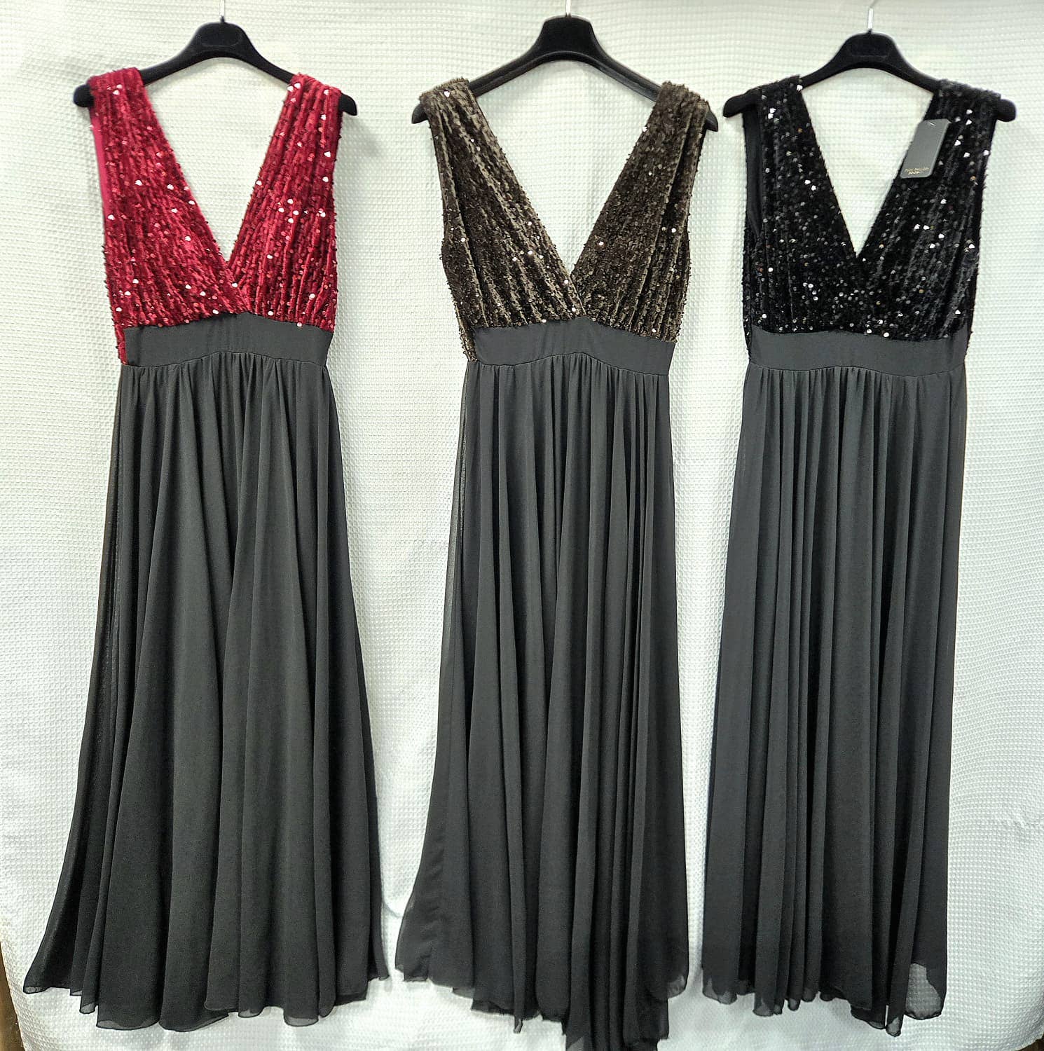 Sequin Velour Crossover Neck Maxi Dress: Brown