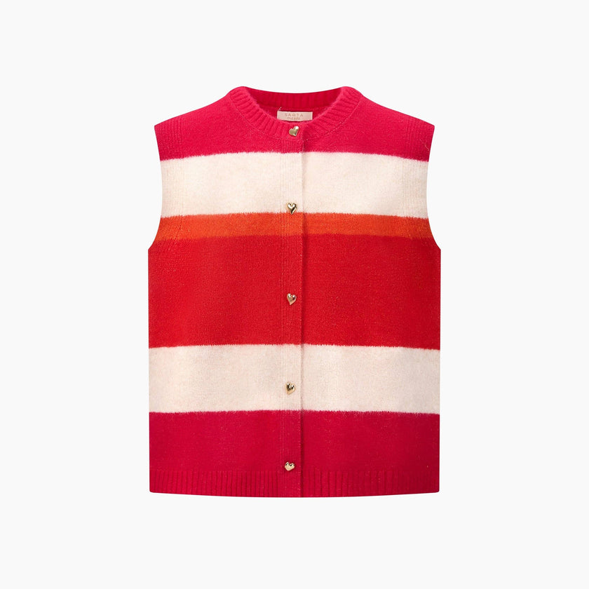 Heart Buttons Striped Sleeveless Vest in Red: One-size (UK 8-18)