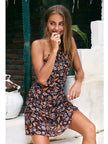 Summer Strappy Flowy Mini Dress In Black Floral Print: 8-10