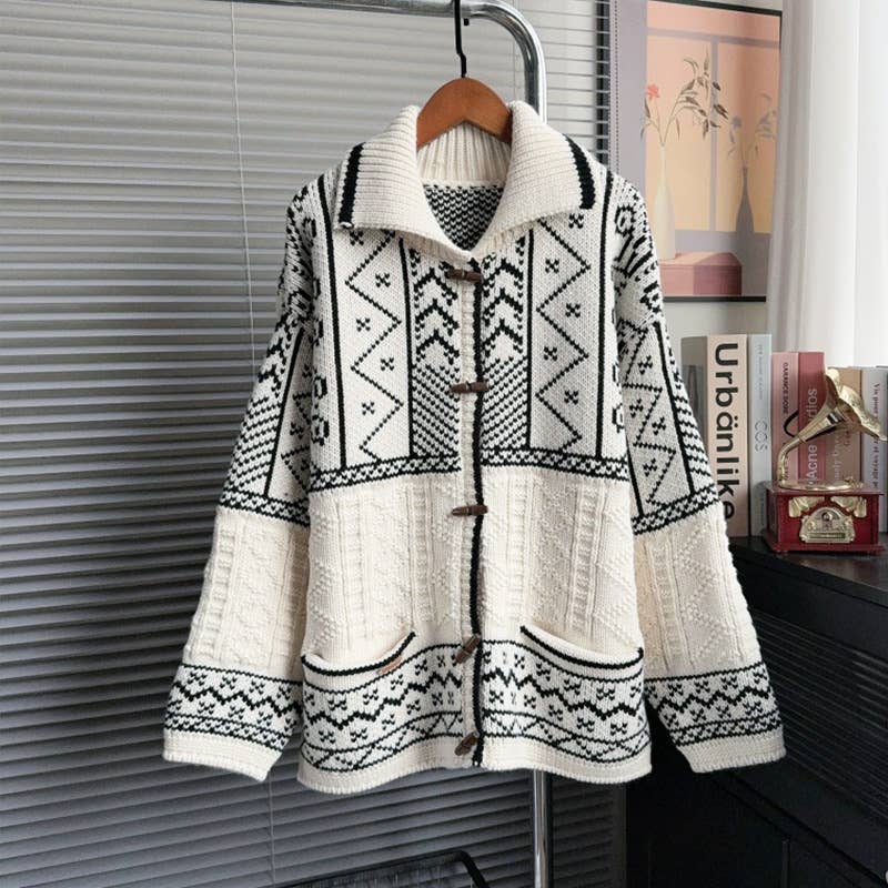 Nordic Knit Oversized Toggle Cardigan: Navy