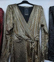 Shimmer V Notch Maxi Dress: Gold
