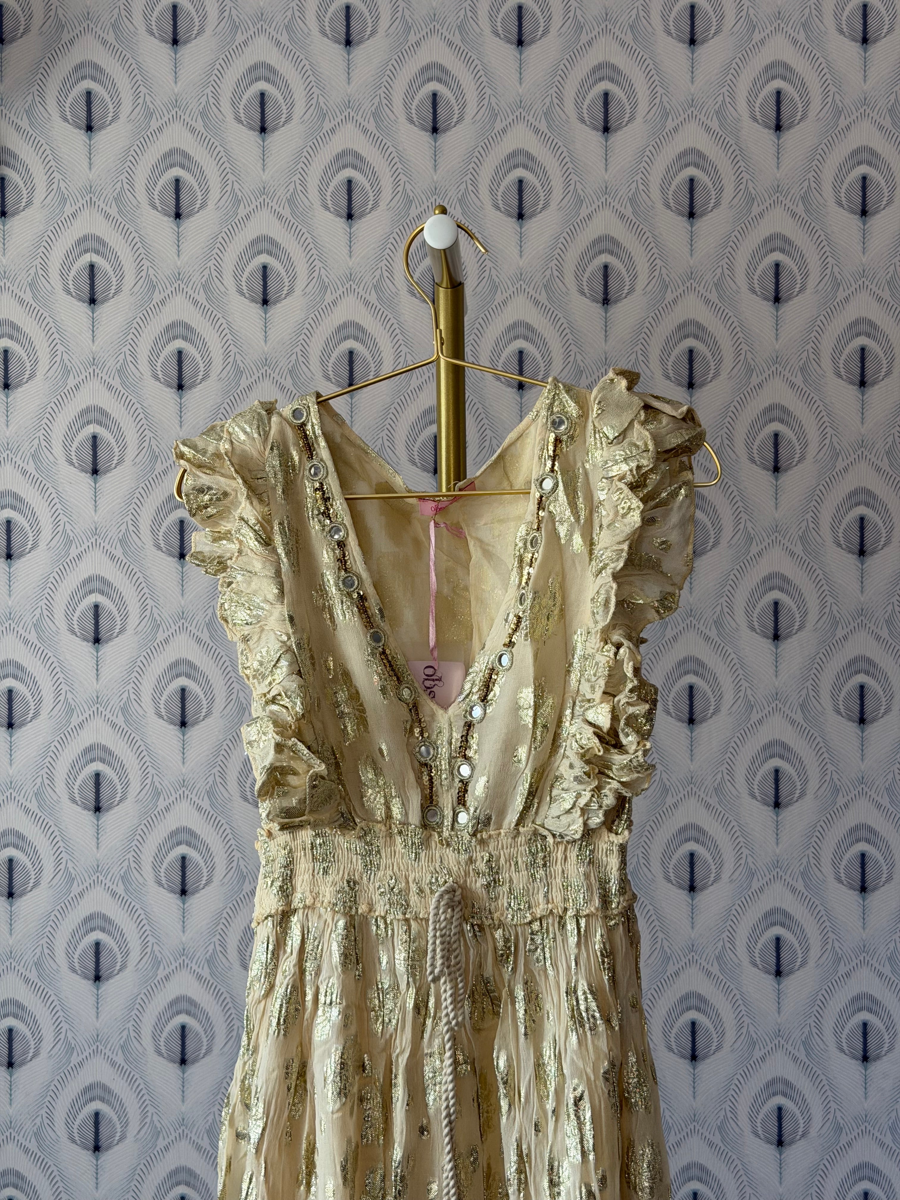 MILANO Dip-dyed/Ombré Ruffle Shoulder Maxi Dress(08): Beige