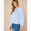 Embroidered Pinstripe Long Sleeve Cotton Shirt in Blue: Medium (UK 12-14)