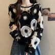 Floral Medallion Crochet Knit Sweater: Burgundy