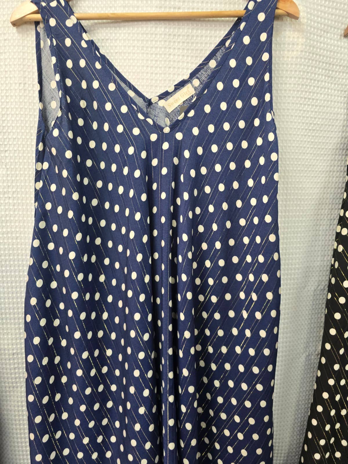 Polka Dot Parachute Lurex Cotton Maxi Dress: Navy