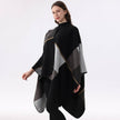 Soft Knit Color-Block Poncho Cape: Tan