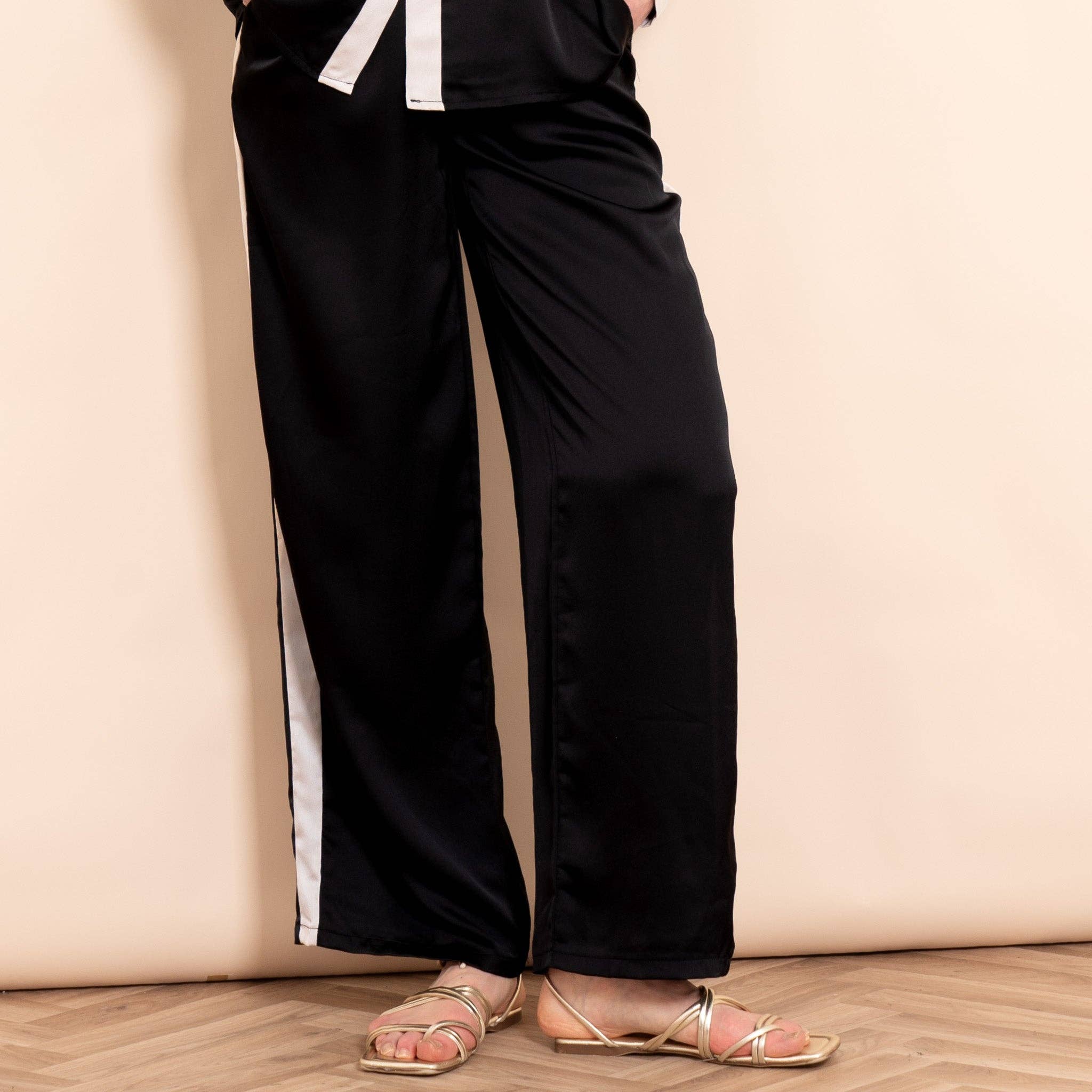 Sonnie Wide Leg Trousers - Black/Cream, Contrast Stripe