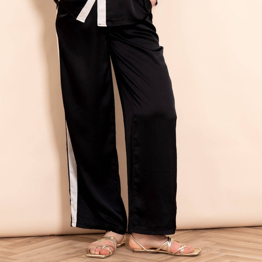 Sonnie Wide Leg Trousers - Black/Cream, Contrast Stripe