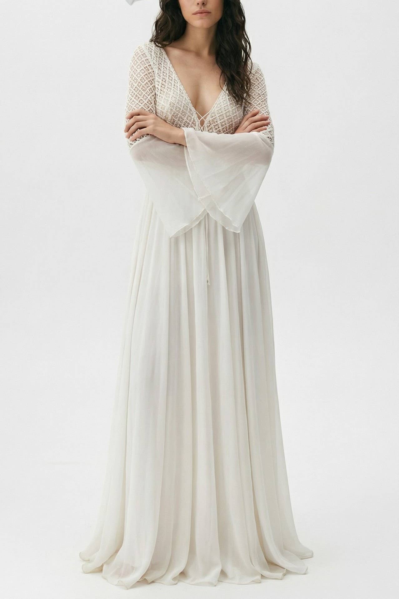White Bell Sleeve V-Neck Beach Cover Up Maxi Dress