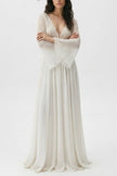 White Bell Sleeve V-Neck Beach Cover Up Maxi Dress