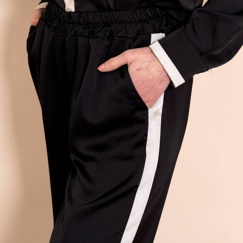 Sonnie Wide Leg Trousers - Black/Cream, Contrast Stripe: Medium (UK 12-14)