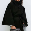 Structured Funnel Neck Belted Cape Jacket: Chocolate