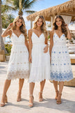 Athena Embroidery Cut Out Crochet Midi Dress: Blue