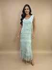 Stretchy Shredded Maxi Dress: Mint