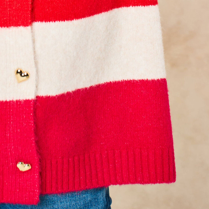 Heart Buttons Striped Sleeveless Vest in Red: One-size (UK 8-18)