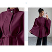 Batwing Cape Jacket with High Neck and Tie-Waist: Chocolate