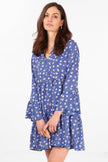 Alison Tiered Mini Dress - Blue, Spotted Daisy: Large (16-18)