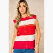 Heart Buttons Striped Sleeveless Vest in Red: One-size (UK 8-18)