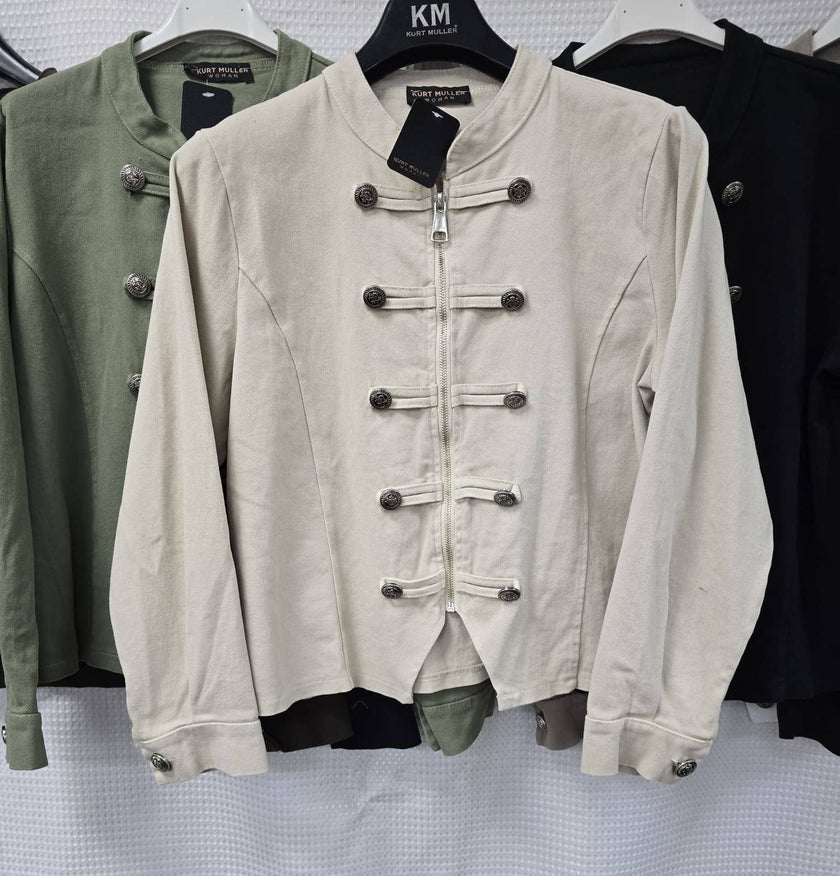 Military Cotton Zip Jacket: Cream