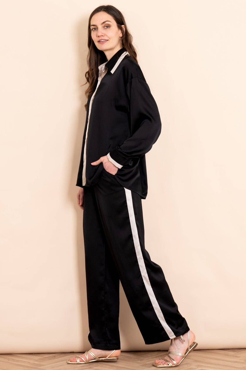 Sonnie Wide Leg Trousers - Black/Cream, Contrast Stripe: Medium (UK 12-14)