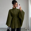 Batwing Cape Jacket with High Neck and Tie-Waist: Burgundy