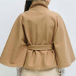 Structured Funnel Neck Belted Cape Jacket: Chocolate
