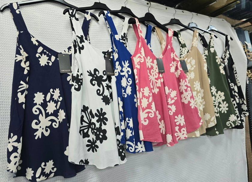 Baroque Print Sleeveless Swing Top: Royal blue