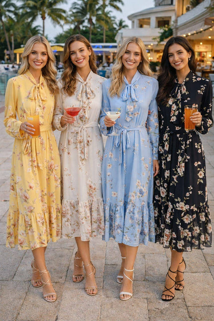 Bella Blossom Midi Belted Dress: Blue