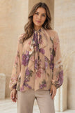 Royal Frill Silky Blouse: Beige