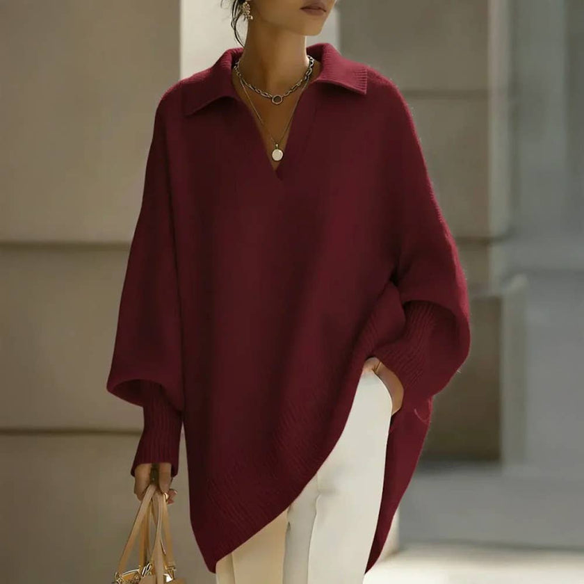 Dolman Sleeve Knit Polo Jumper: Lilac