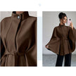 Batwing Cape Jacket with High Neck and Tie-Waist: Burgundy