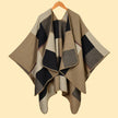 Soft Knit Color-Block Poncho Cape: Tan