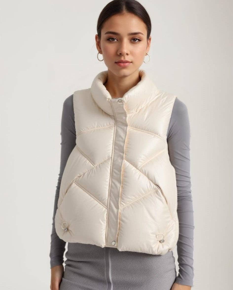 Quilted Shimmer 2 pocket Gilet: Cream