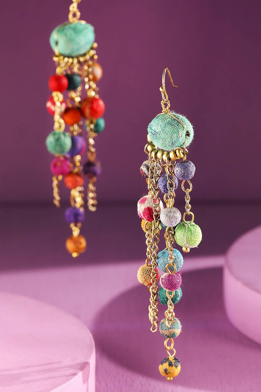 Handmade Cotton Beaded Dangle Earrings: MULTI(MUL)