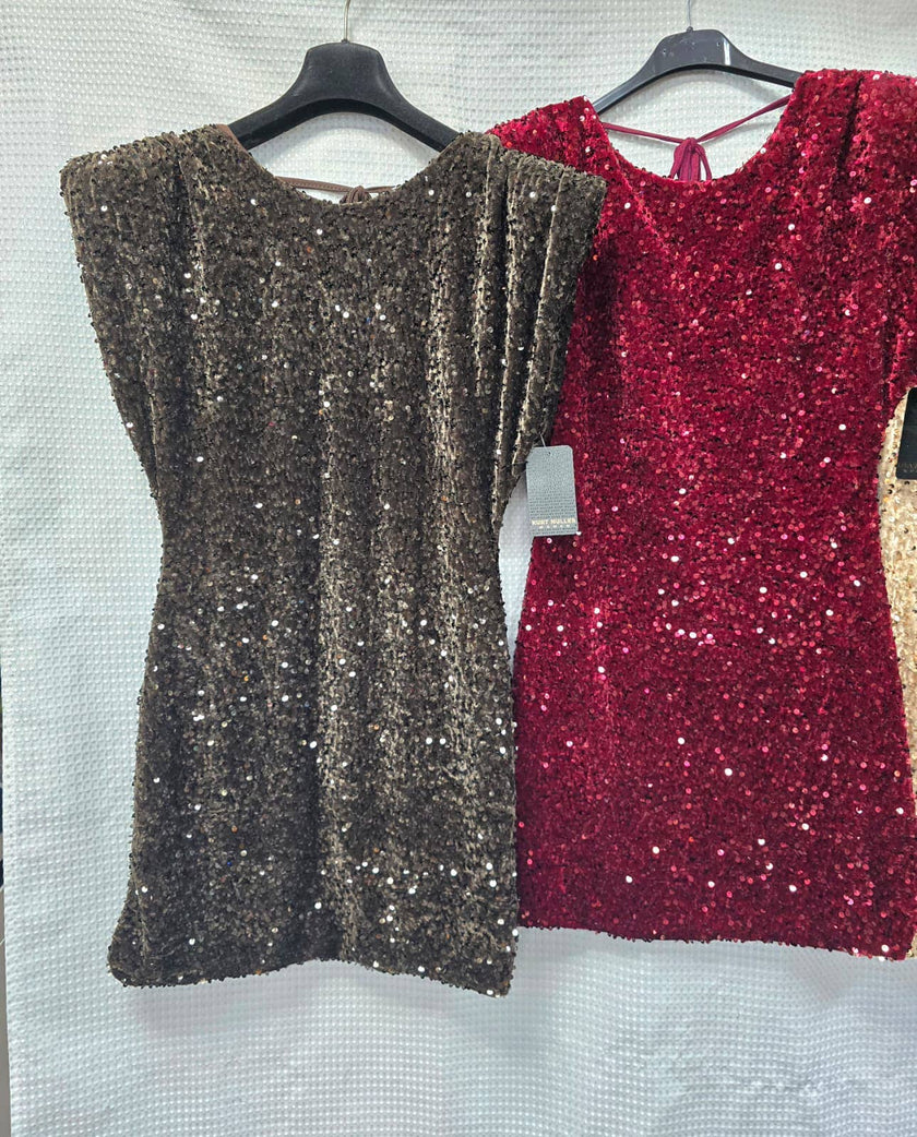 Anna Velvet Sequin Mini Dress: Black