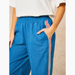 Striped Trim Wide Leg Trousers in Denim Blue