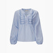 Embroidered Pinstripe Long Sleeve Cotton Shirt in Blue: Large (UK 16-18)